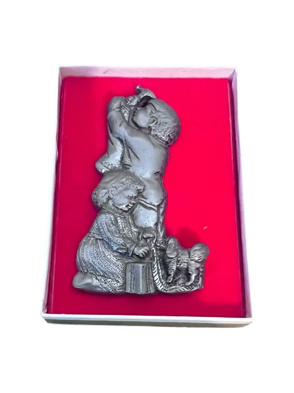 Vintage Pewter Christmas Ornament Children Hanging Stockings Wrapping Gift 2.5"